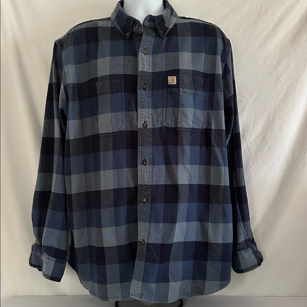 Carhartt Men’s Size XL Blue Checkered Plaid Long Sleeve Button Front Relax Shirt